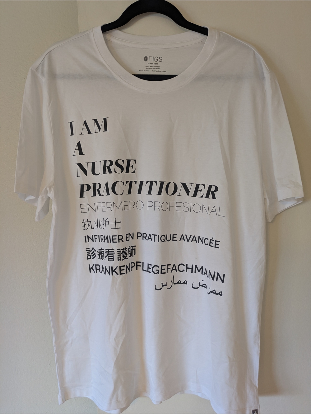 FIGS Men’s White 'I Am A Nurse Practitioner' Graphic Tee- L (NWOT)